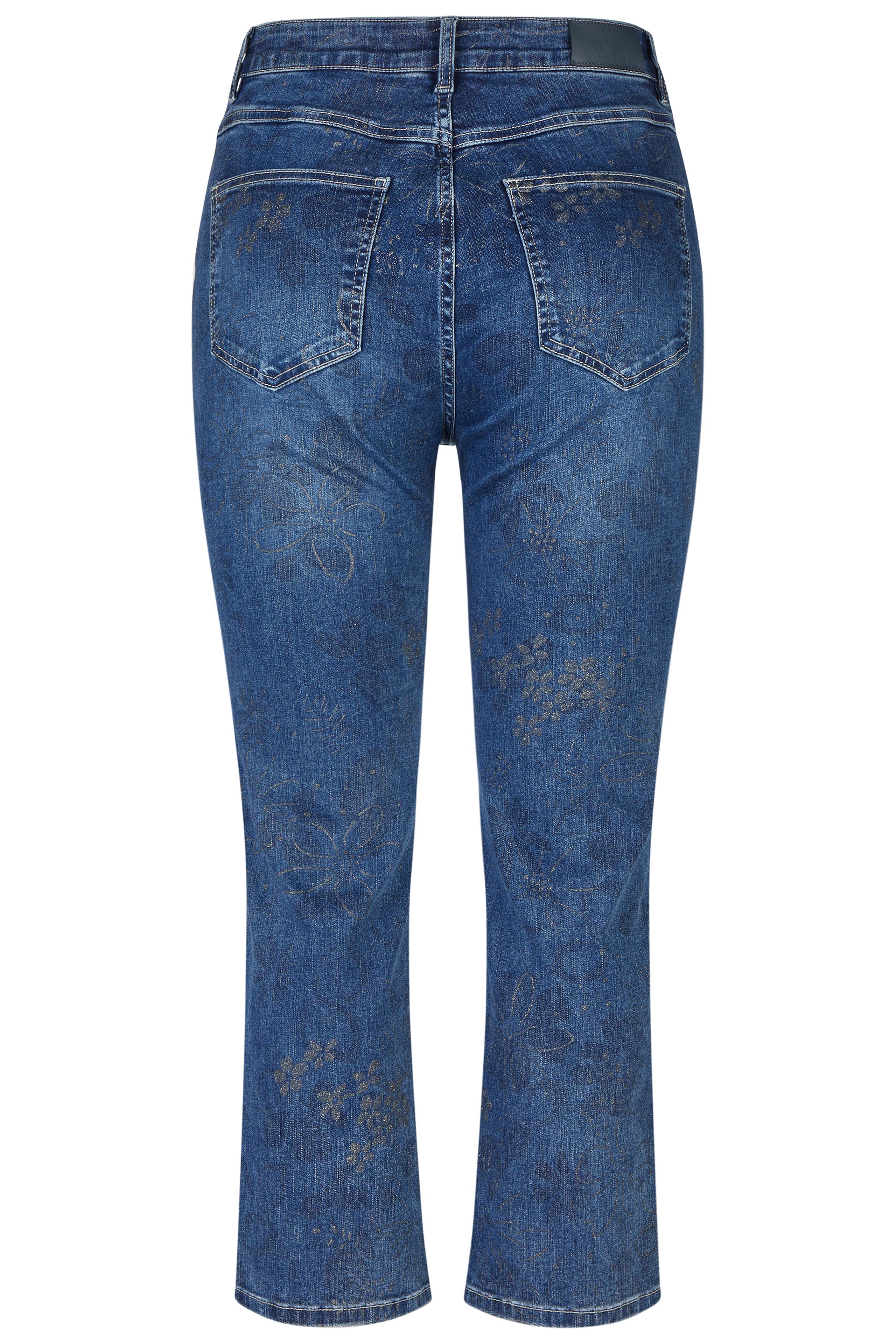 57Ivy, Mom-Fit-Jeans, 5-Pocket-Style, Verkürzte Form, Goldfarbener Blütenprint