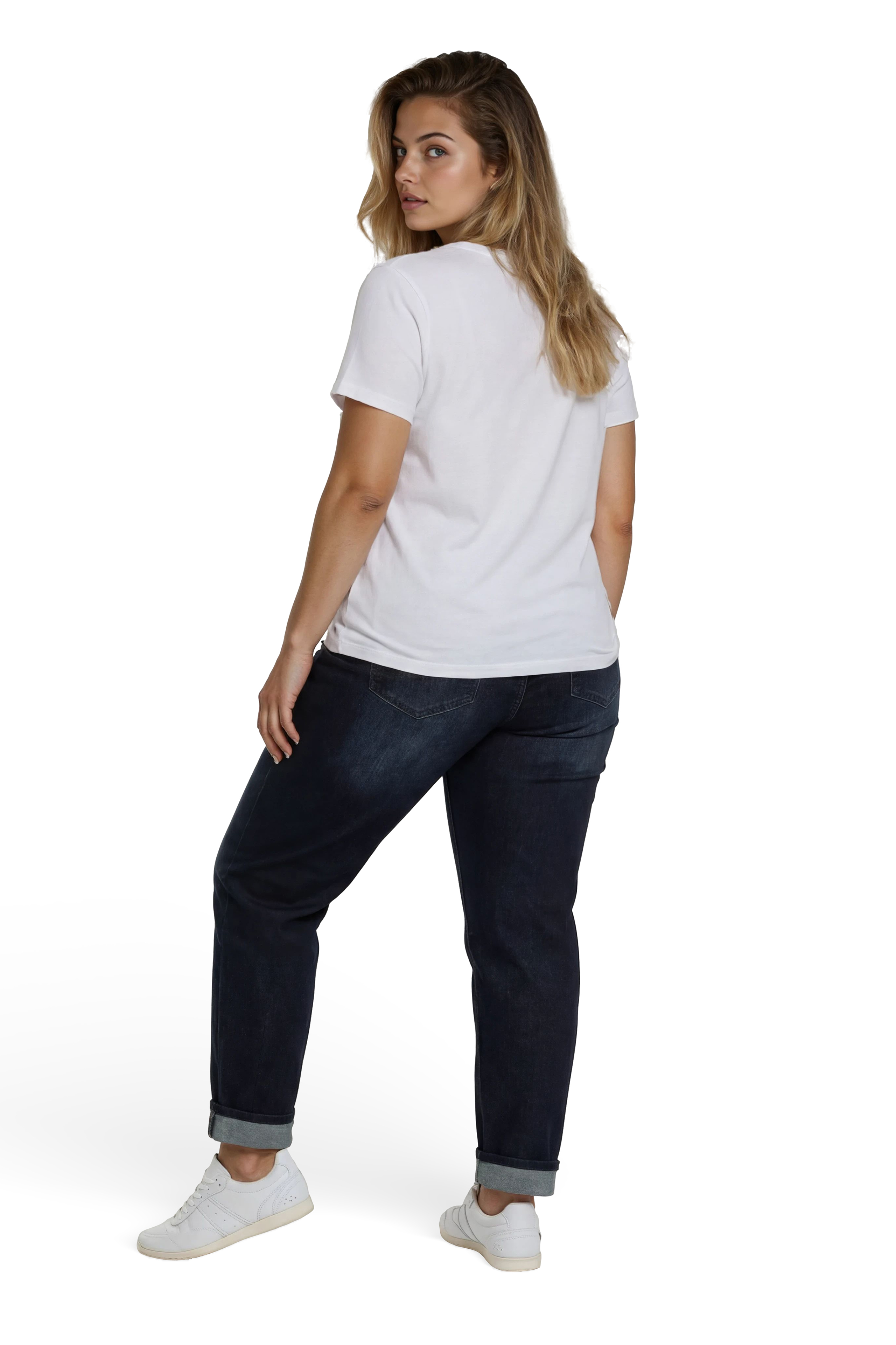57Ivy, Mom-Fit-Jeans, 5-Pocket-Style, Umschlag-Saum mit roten Kontrastnähten