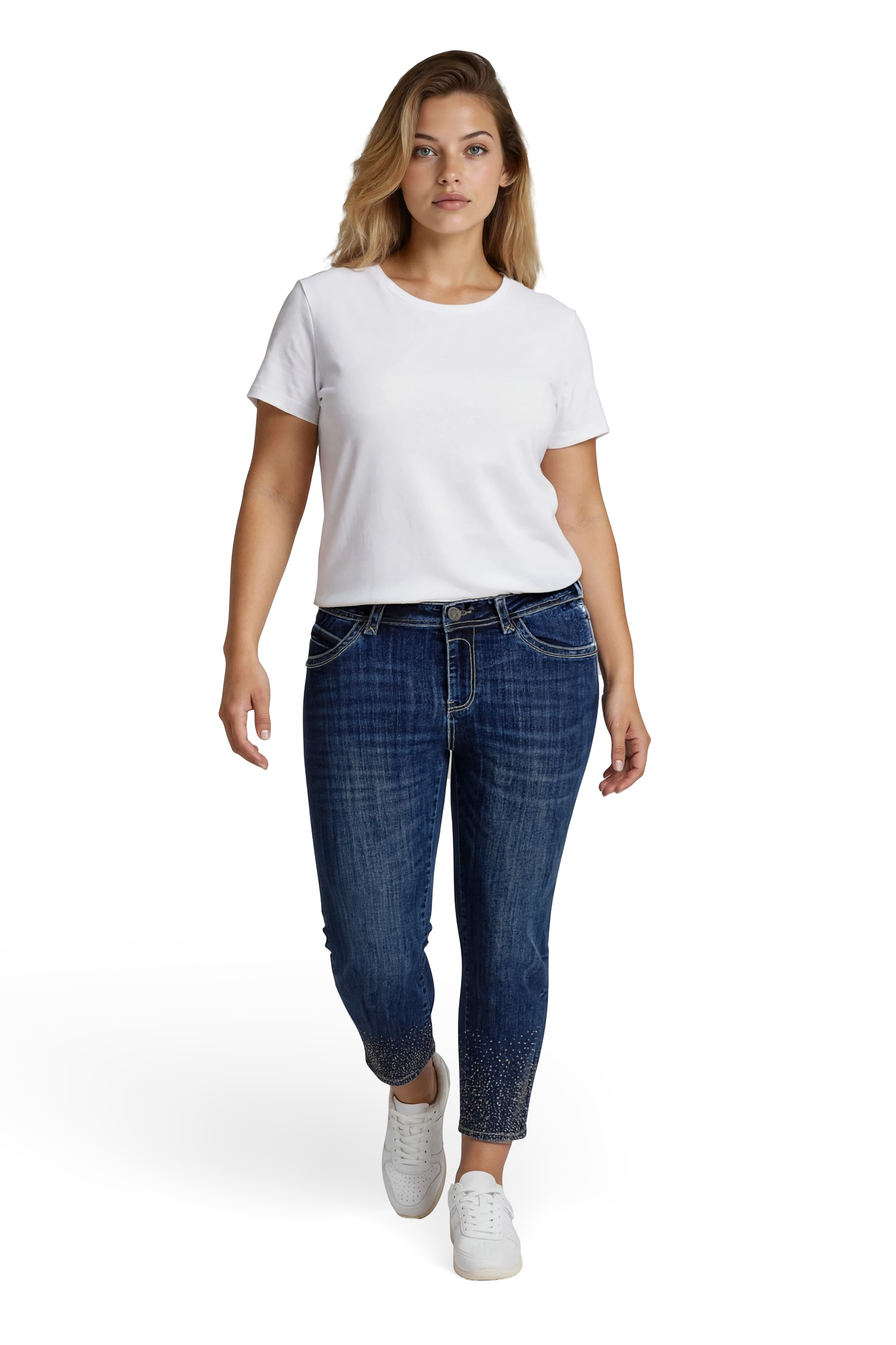 57Lily, Slim-Fit-Jeans, 5-Pocket-Style, verkürzte Form, mit Schmuck-Details am Saum